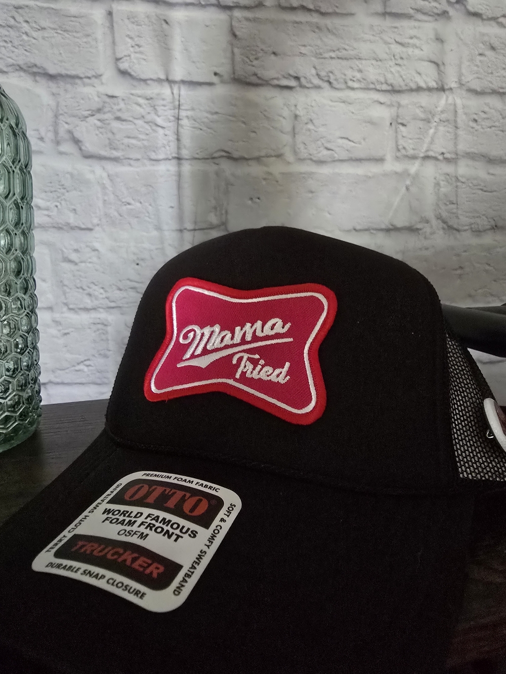 Mama Tried Black Trucker Hat with Pink Patch